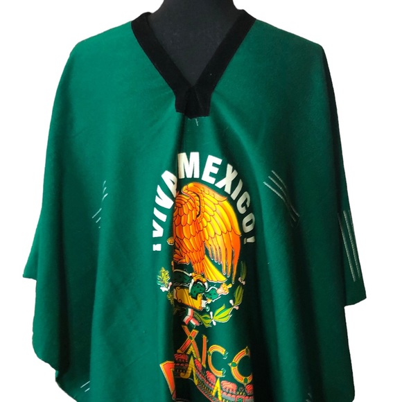 Mexican Serape Woven Fringe Poncho with VIVA Mexico Logo Motif One Size Unisex - Picture 6 of 12
